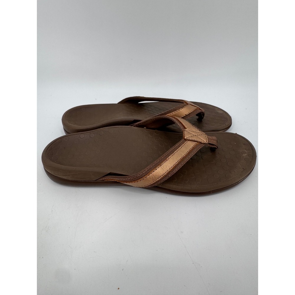 Vionic Tide II Flip Flops Women Size 8 Bronze Metallic Leather Orthotic Sandals - Picture 2 of 12